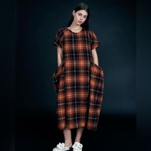 Women's Plaid Maxi Dress - Orange and Pink